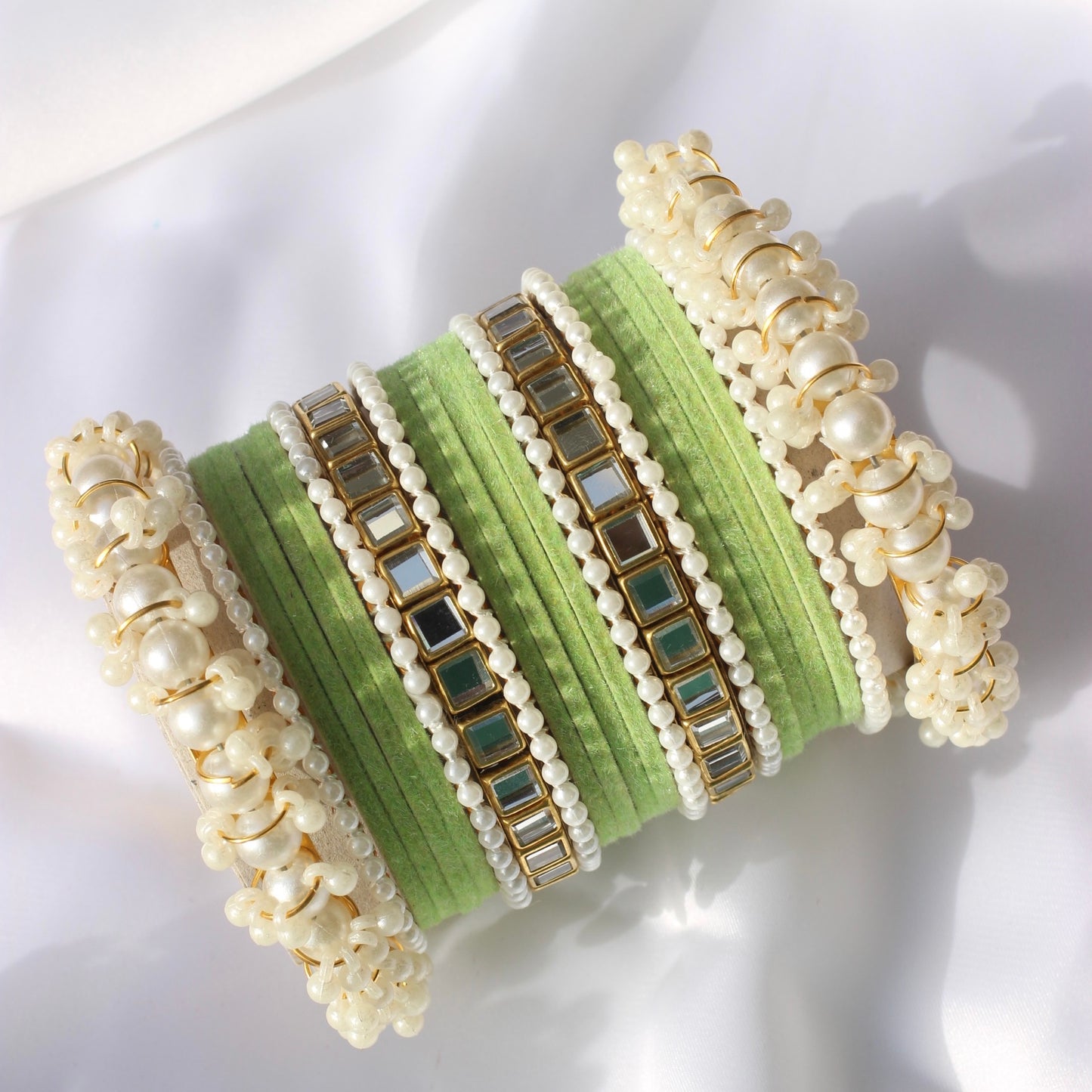 Kundan Majesty Bangle Set-1-Light Green