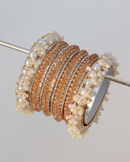 Naqsh-e-Sitara Bangle Set-Burnt Peach