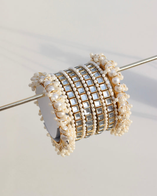 Noorané Bangle Set -Silver + Gold