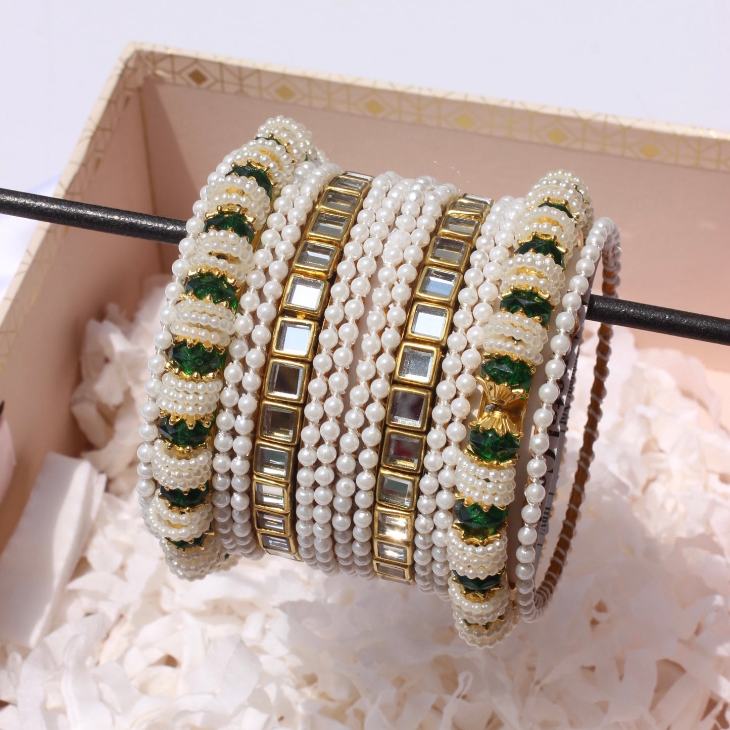 Kundan Royale Bangle Set-3-Green