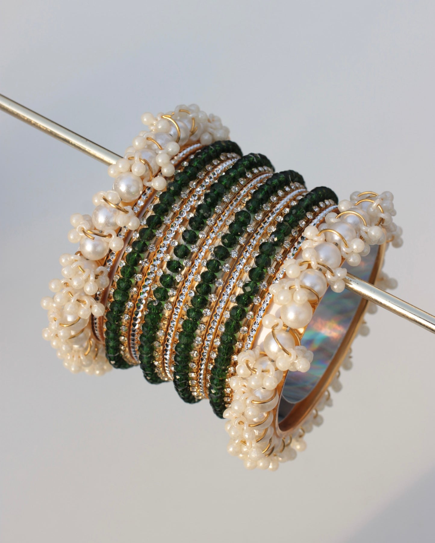 Naqsh-e-Sitara Bangle Set-Dark Green