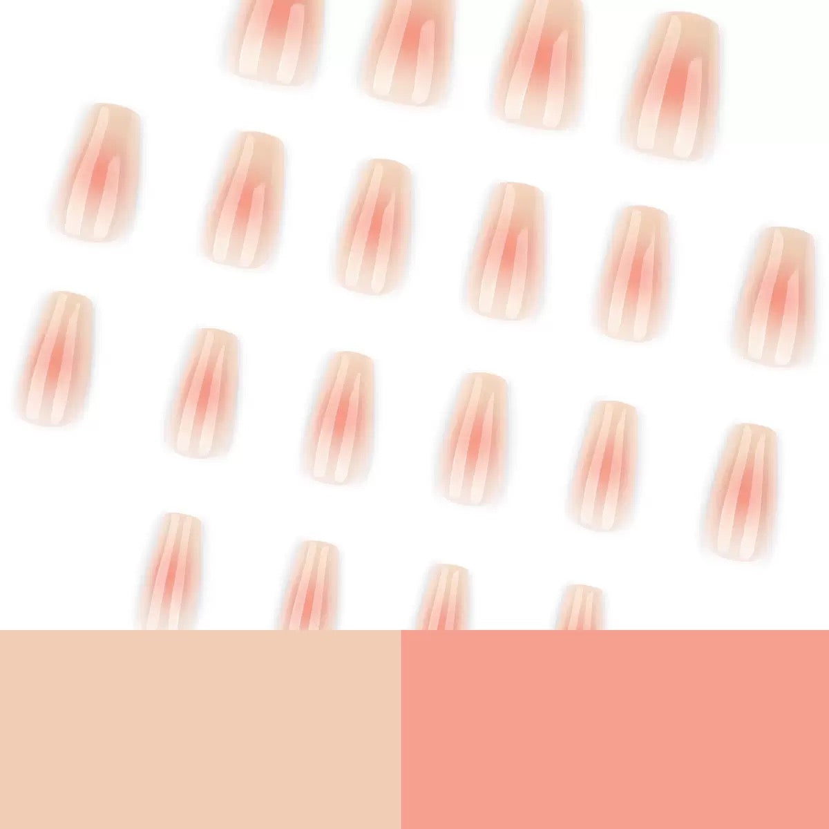 Nails-4100- Square Peach shaded nails- Free 24 -pc Sticker Sheet included