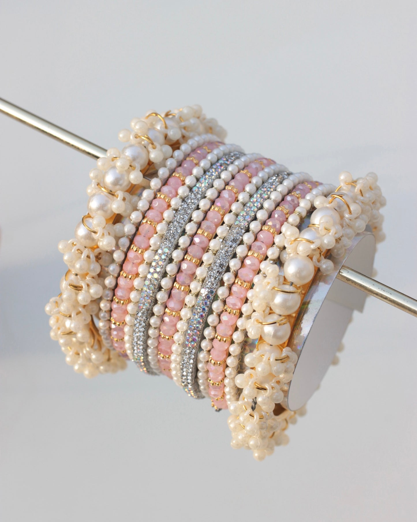Gilded Gleam Bangle Set-Multi Pink & Silver