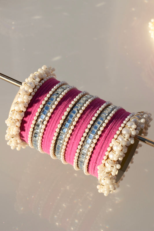 Velvet Luxe Bangle Set-6-Mid pink