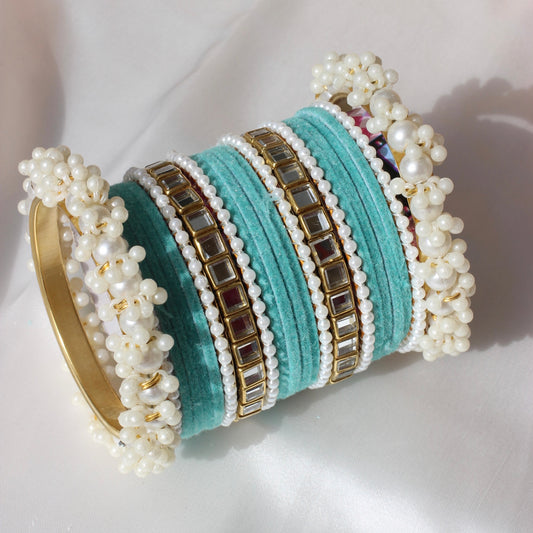 Kundan Majesty Bangle Set-1-Sky Blue