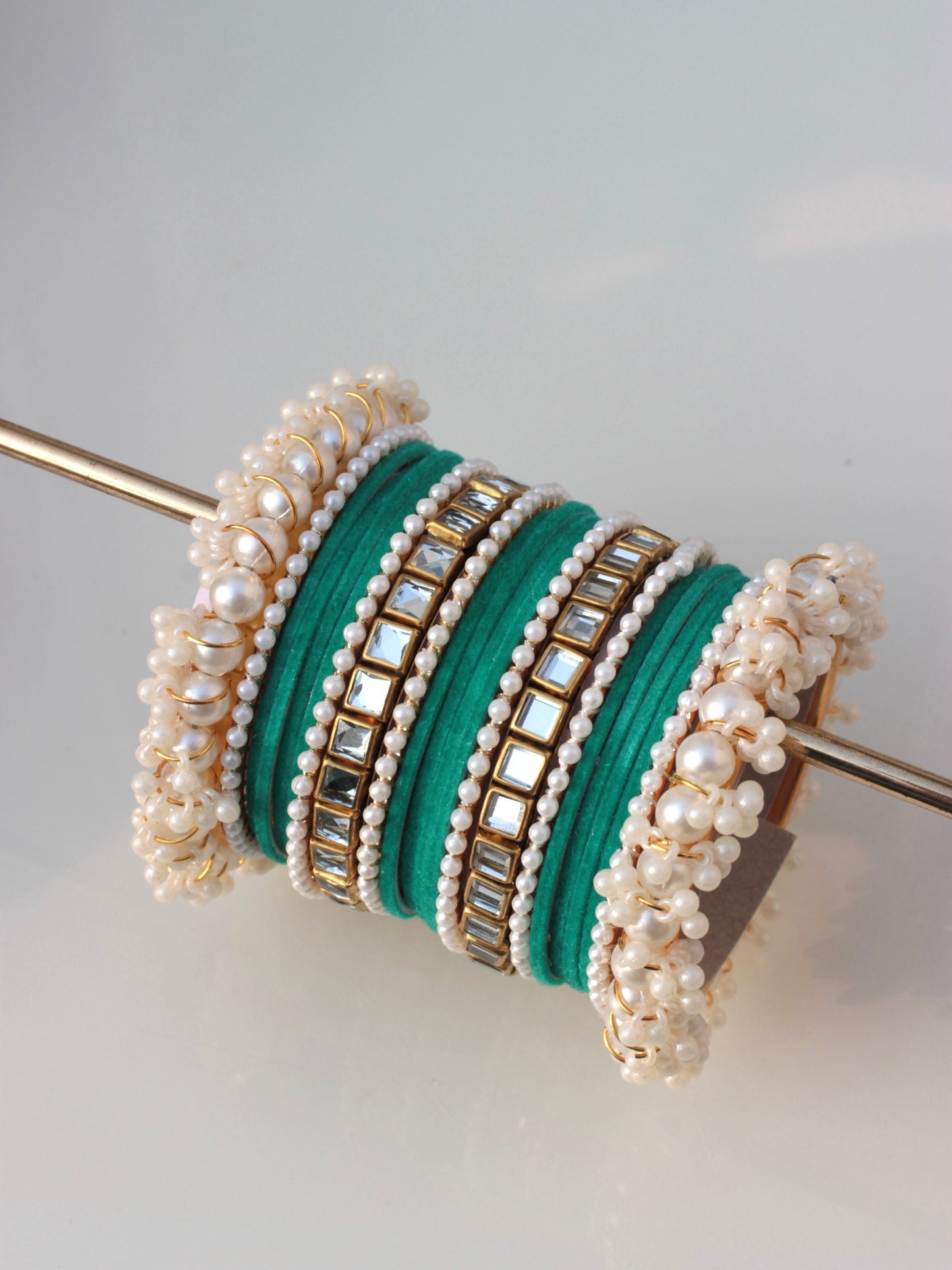 Kundan Majesty Bangle Set-1-Dark Cyan