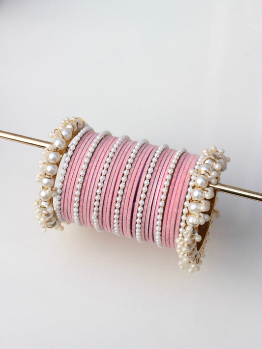 Royal Velvet Bangle Set-5-Baby Pink