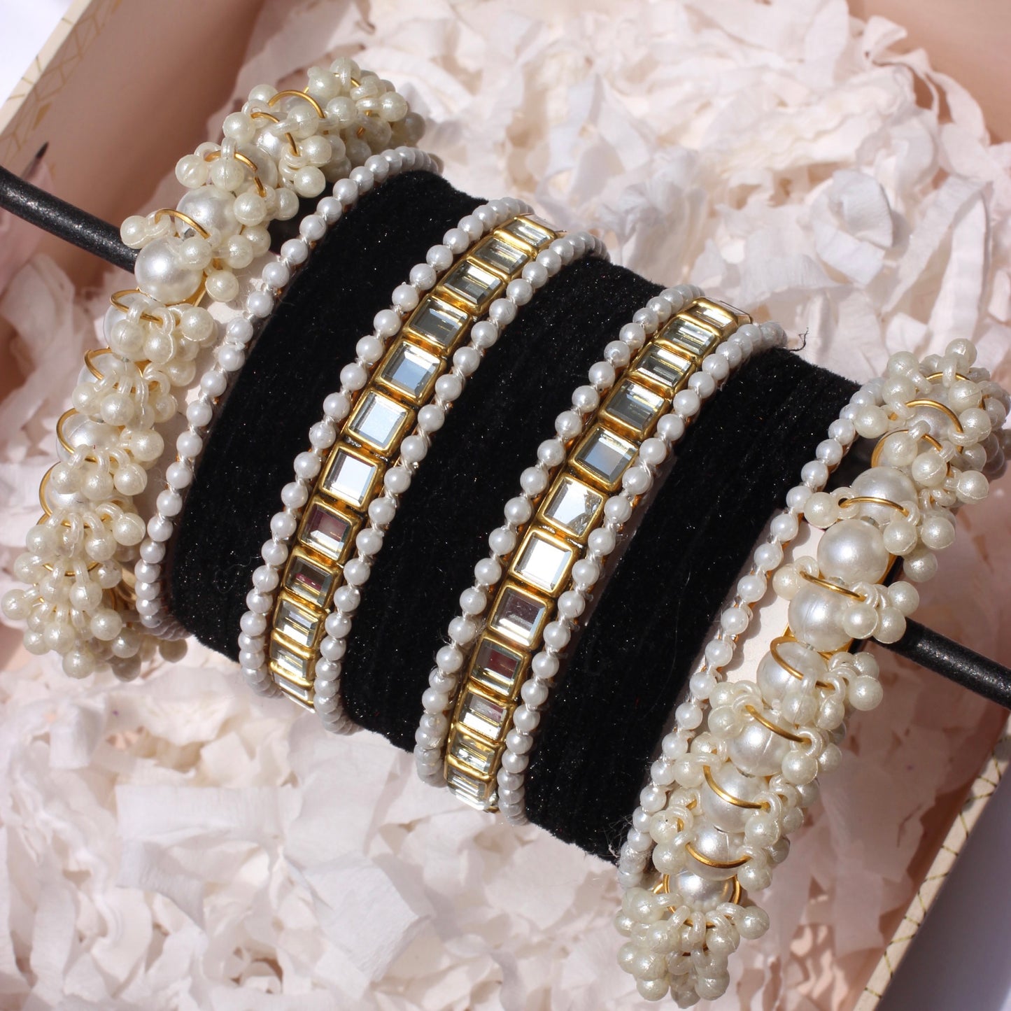 Kundan Majesty Bangle Set-1-Black
