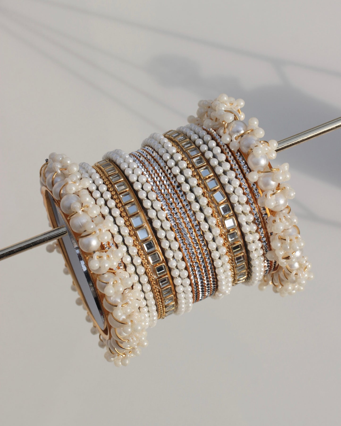 Pearl Edit Bangle Set-Gold&White