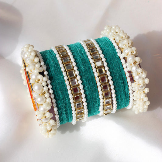 Kundan Majesty Bangle Set-1-Dark Cyan