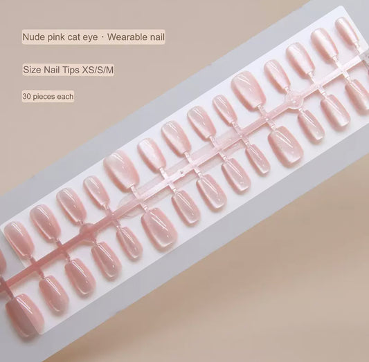Cat eye handmade Nails -001- Free 24 pc Sticker Sheet included