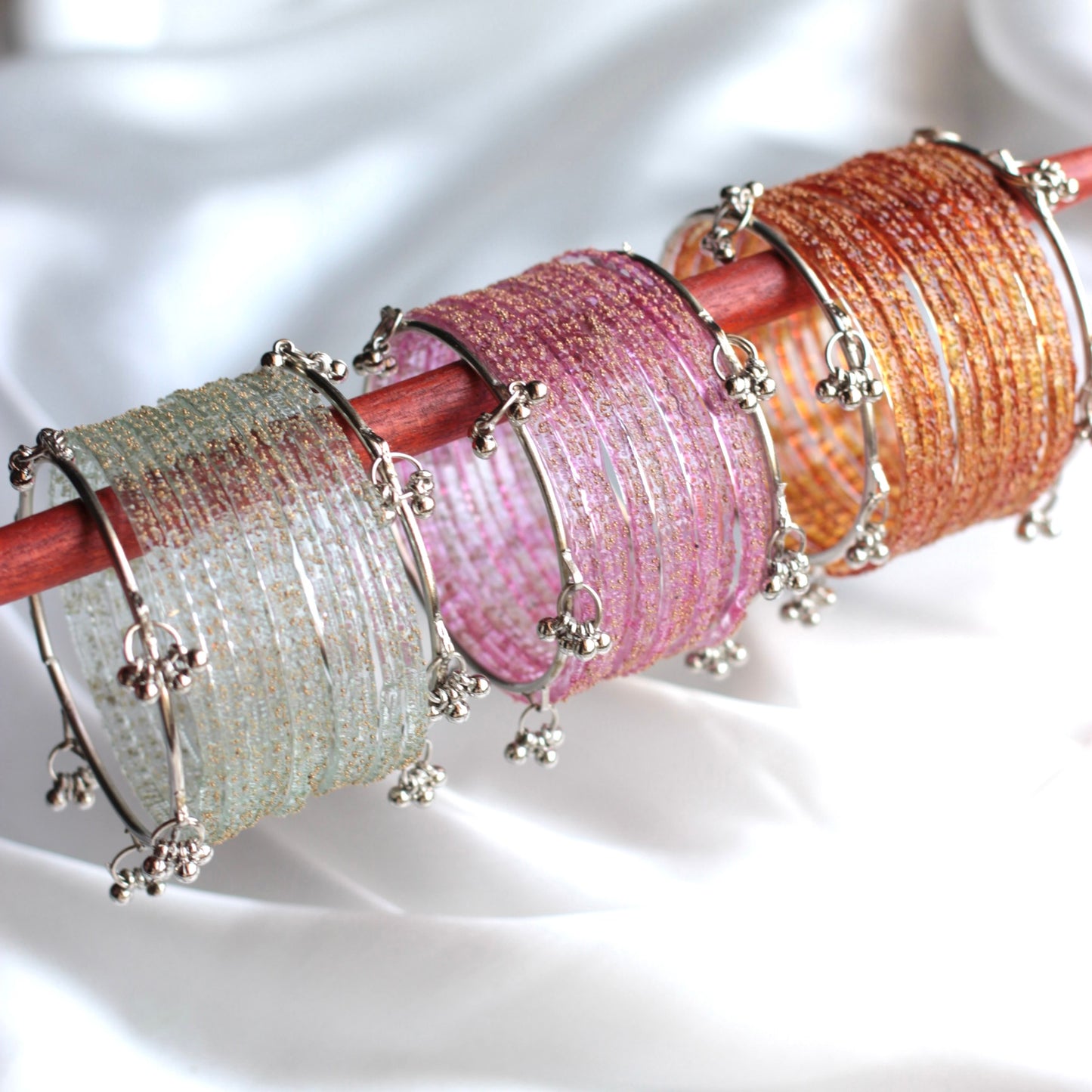 Mehfil Raindrop Kashmiri Bangle Set-2 Silver Bangles with Glass Churiyaan