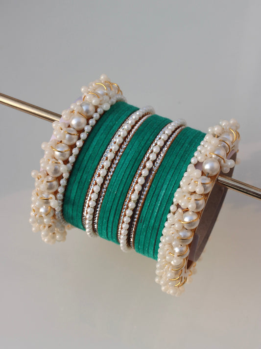 Noor-e-Moti Bangle Set-7-Dark Cyan