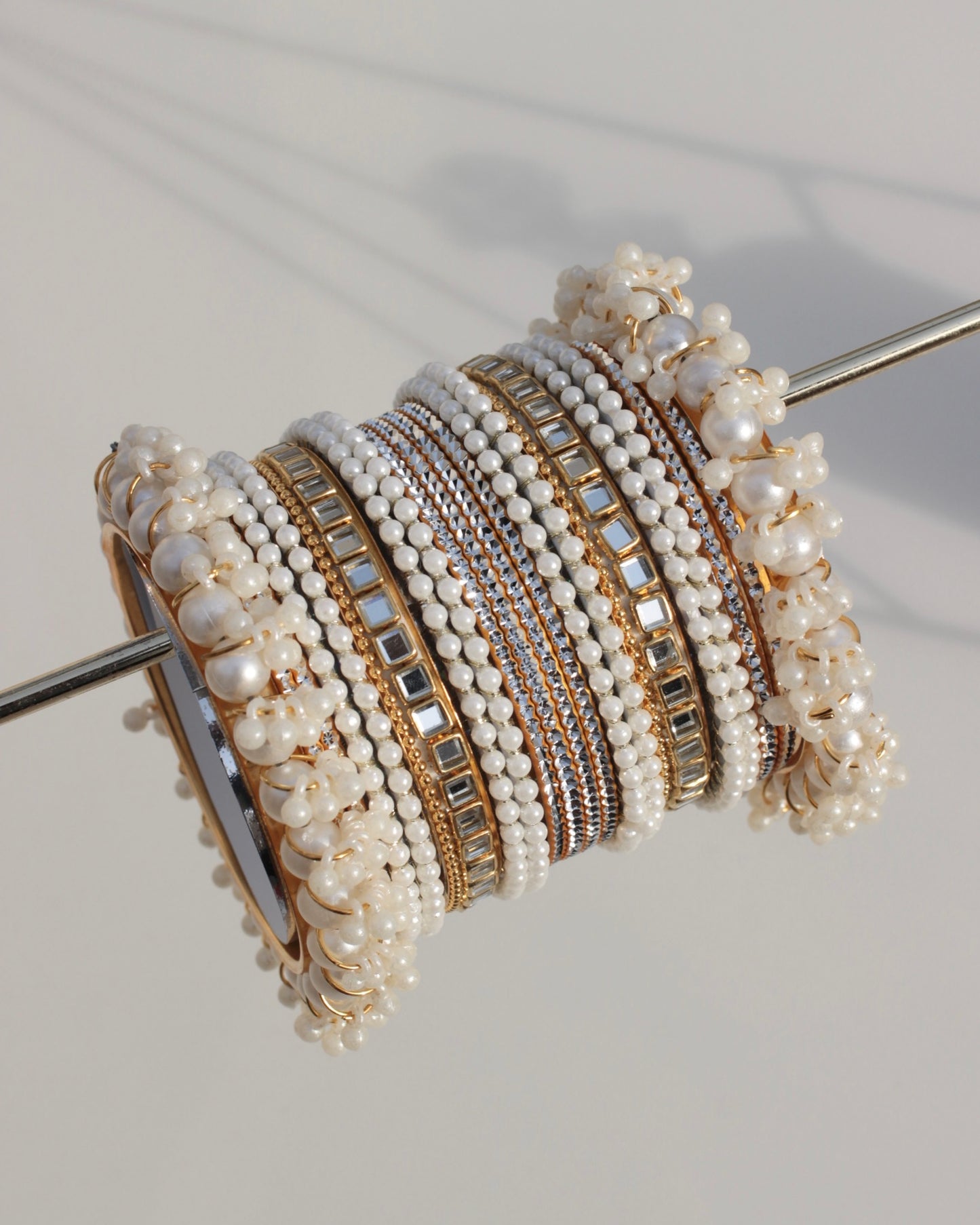 Pearl Edit Bangle Set-Gold&White