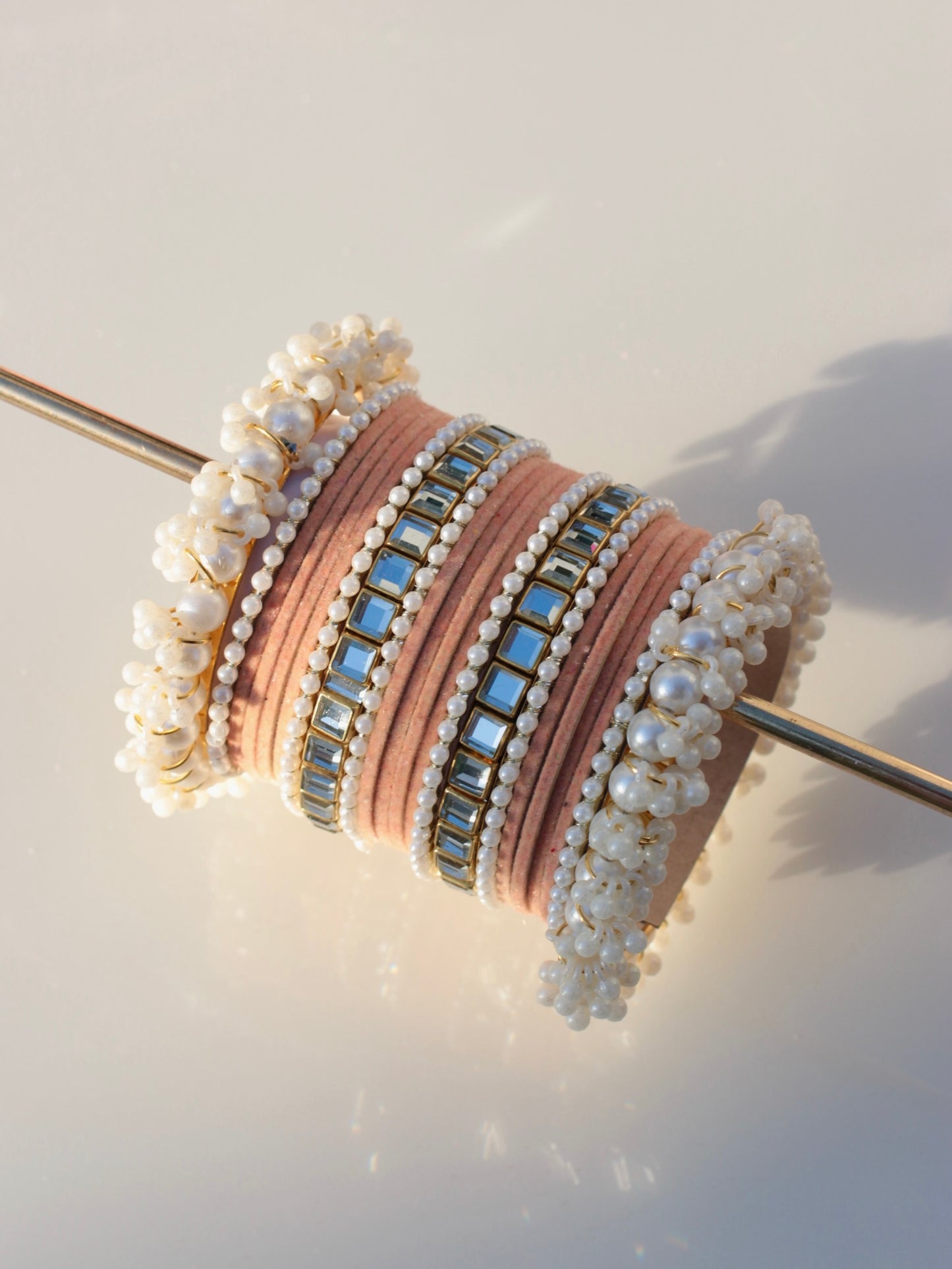 Kundan Majesty Bangle Set-1-peach