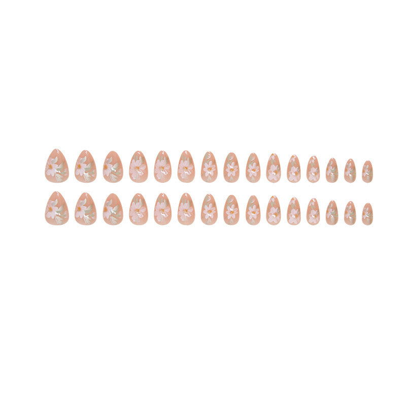 Floral Peach Nails-1593- Free 4 pc nail kit included