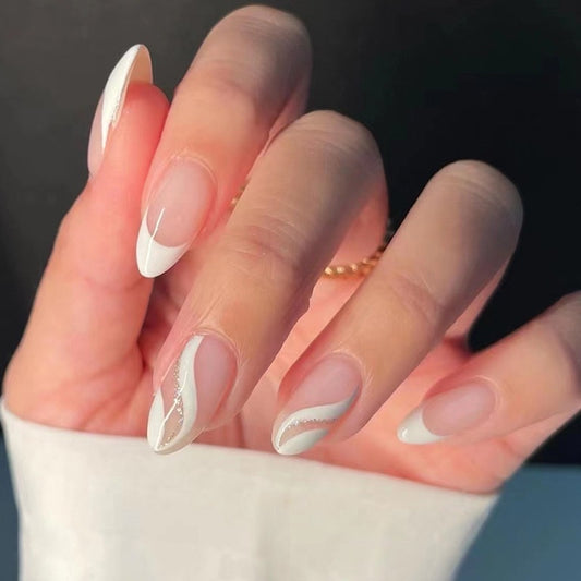 Nails-057- Medium Length Round nails- Free 24 pc Sticker Sheet included