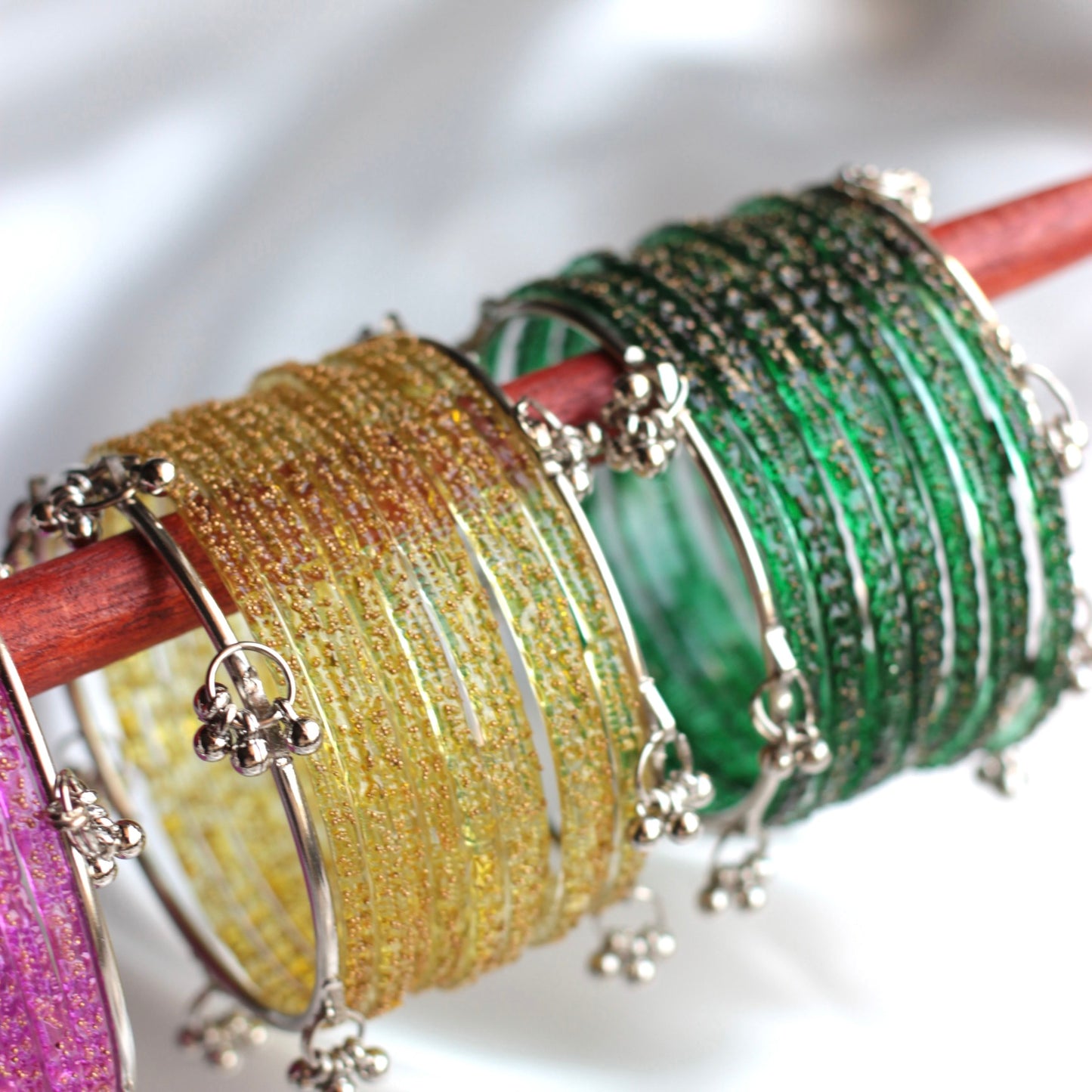 Mehfil Raindrop Kashmiri Bangle Set-2 Silver Bangles with Glass Churiyaan