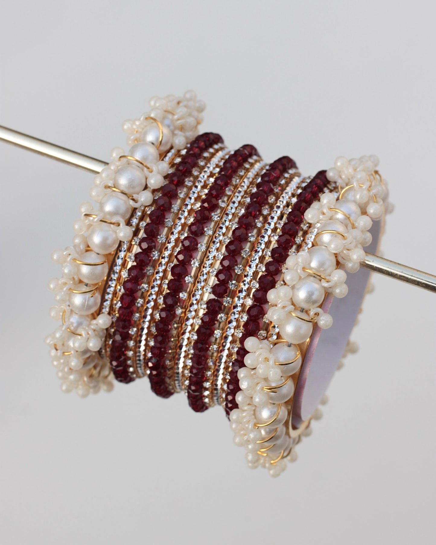 Naqsh-e-Sitara Bangle Set-Dark Maroon