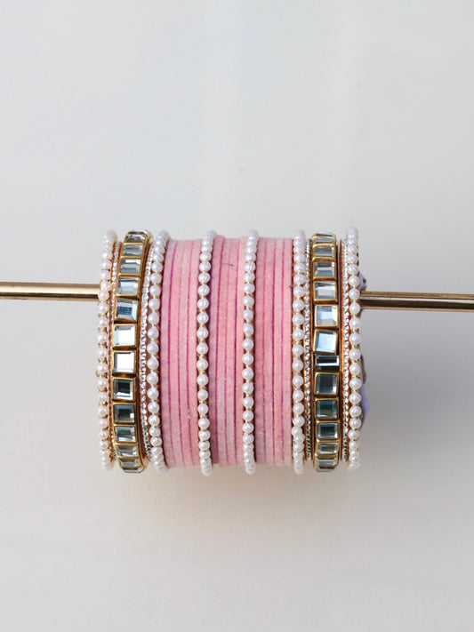 Ethereal Kundan Bangle Set-9-Pink