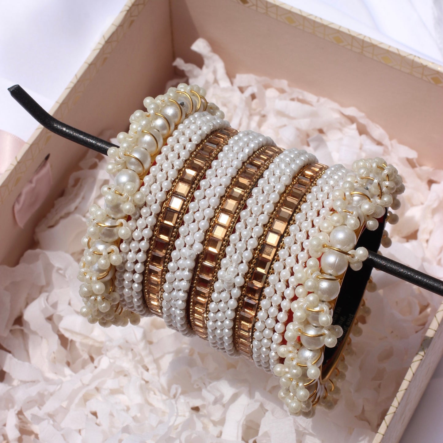 Pearl Luxe Bangle Set-4-Gold/Copper