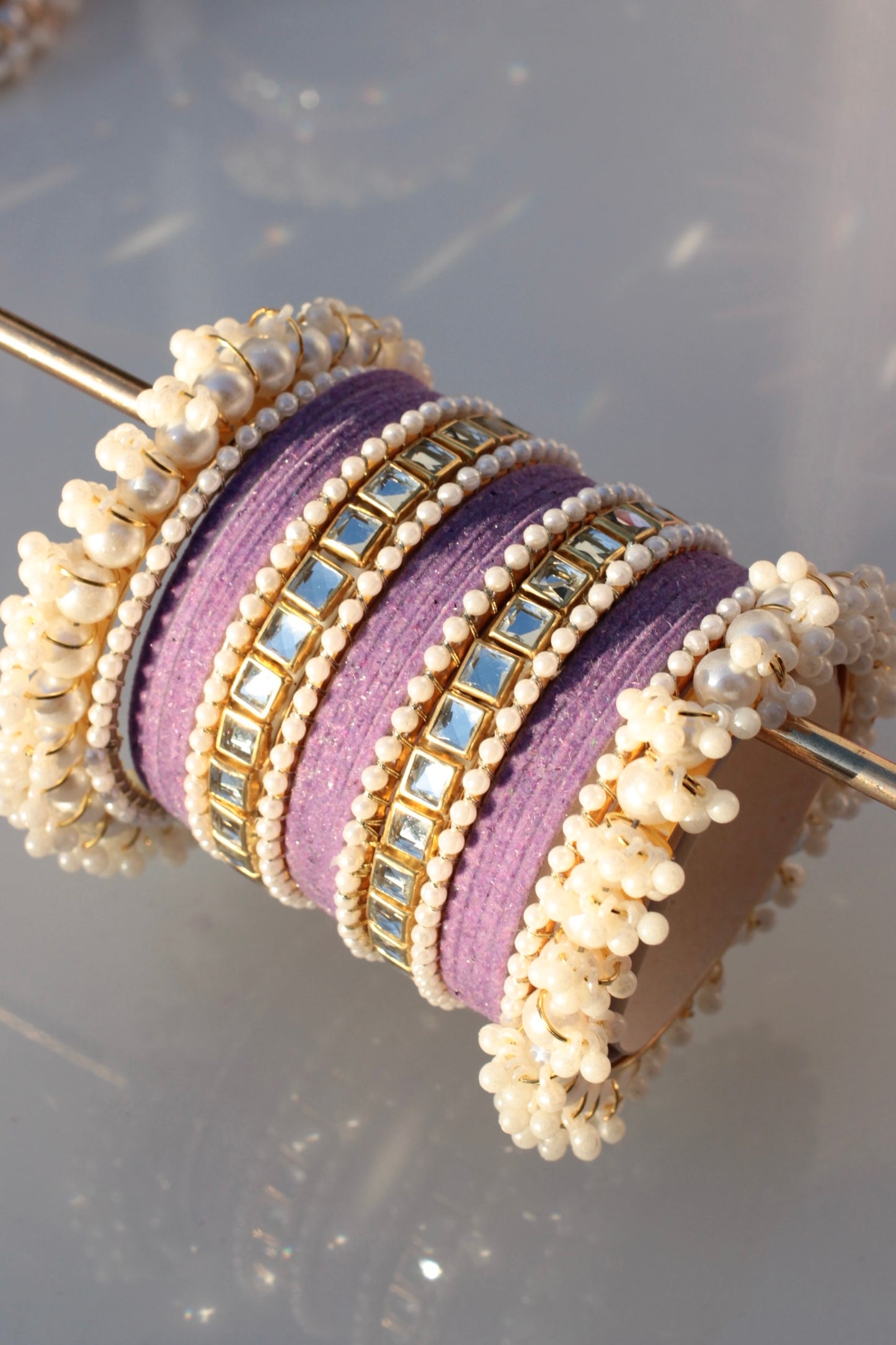 Kundan Majesty Bangle Set-1-Lilac Purple
