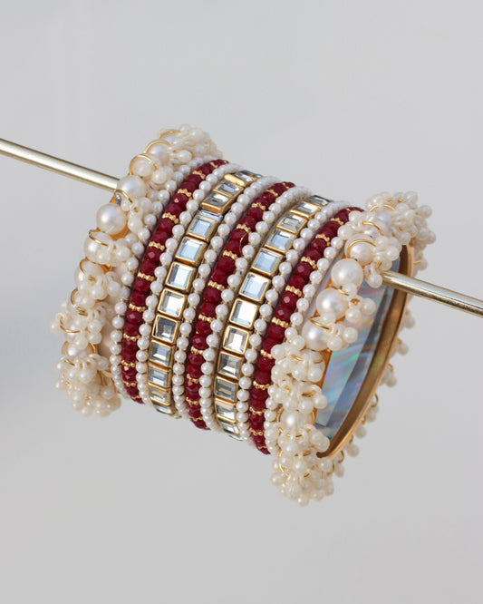 Mehak-e-Kundan Bangle Set-Maroon