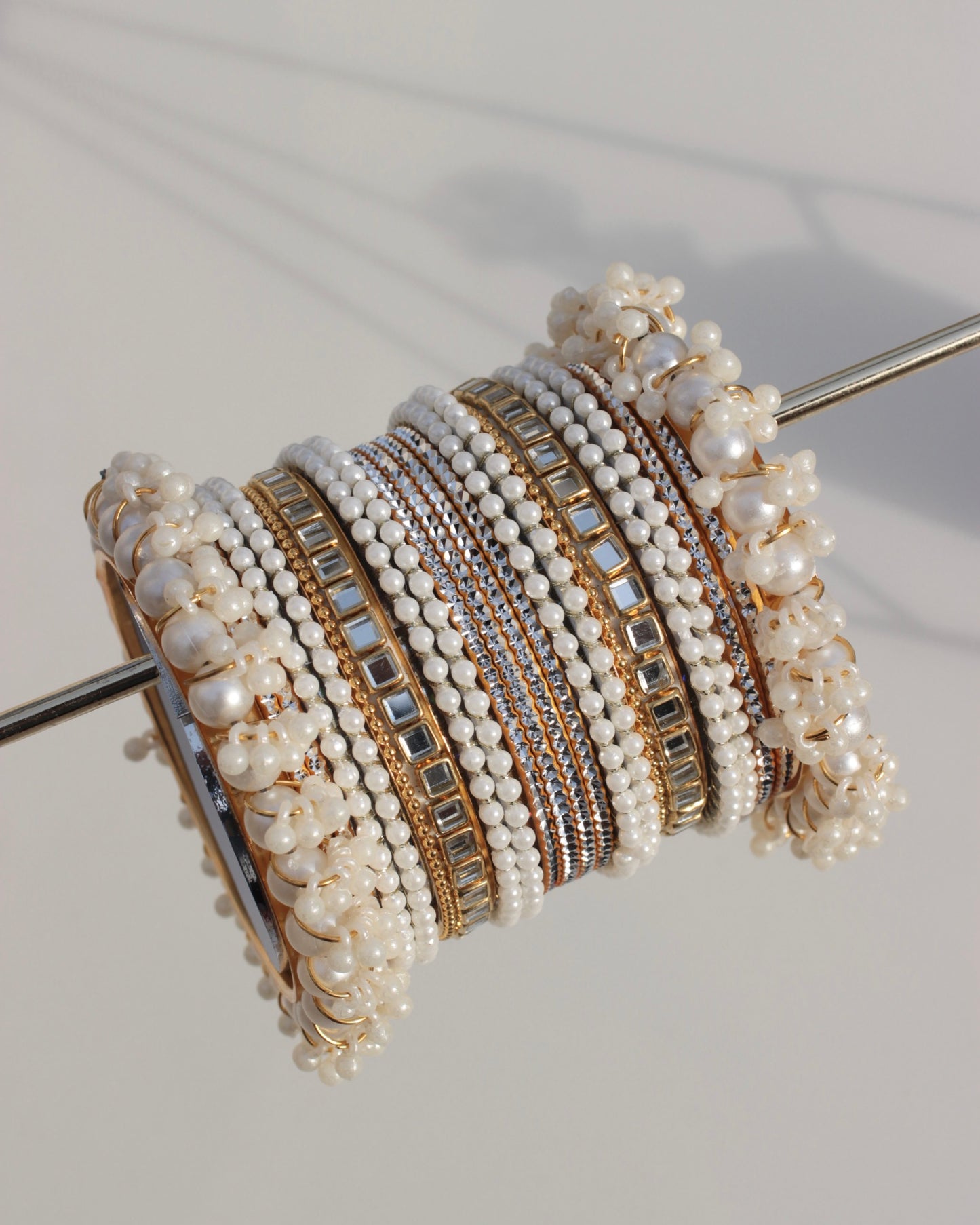 Pearl Edit Bangle Set-Gold&White