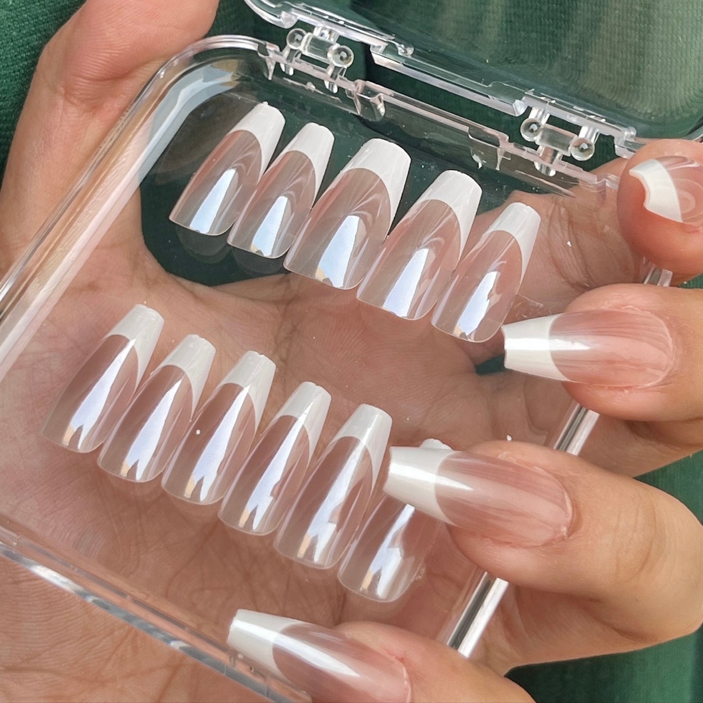 Nails-083-Long Reflective Square French Nails