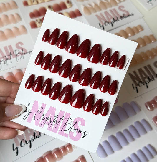 Nails-050-Dark Maroon Almond nails- Free 24 -pc Sticker Sheet  included
