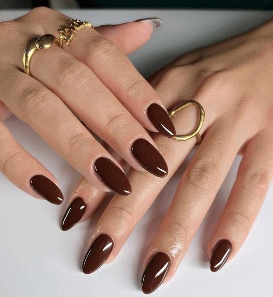 Dark Mocha Almond Nails -855-Free 4 pc nail kit included