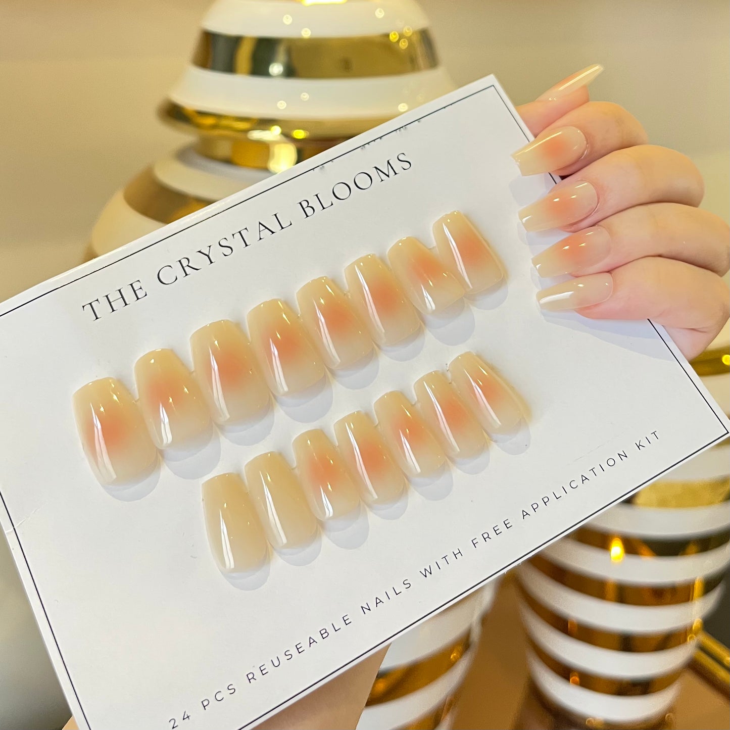 Nails-350 - Square Peach shaded nails- Free 24 -pc Sticker Sheet included-n
