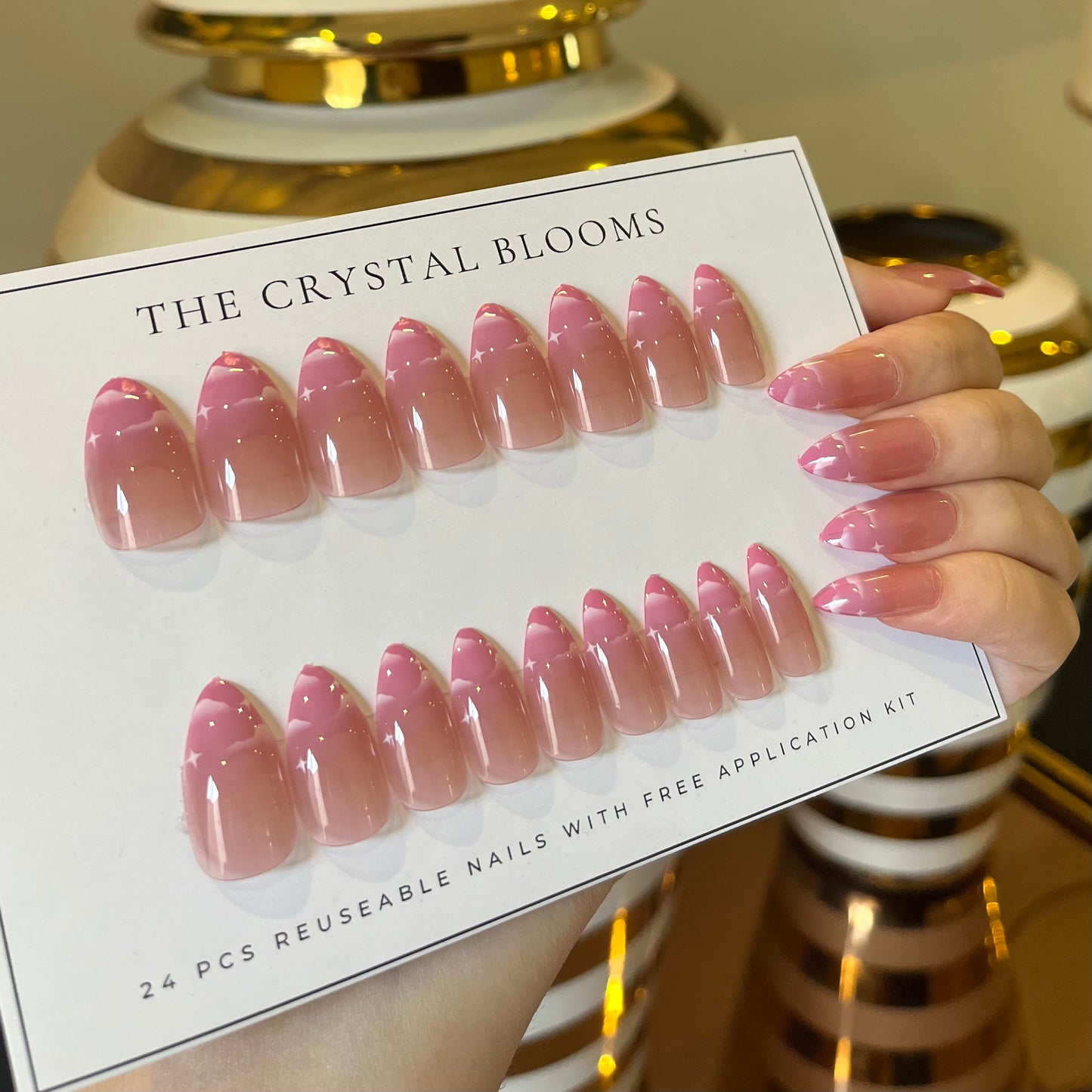 Nails-040-Medium Length Almond nails- Free 24 pc Sticker Sheet included
