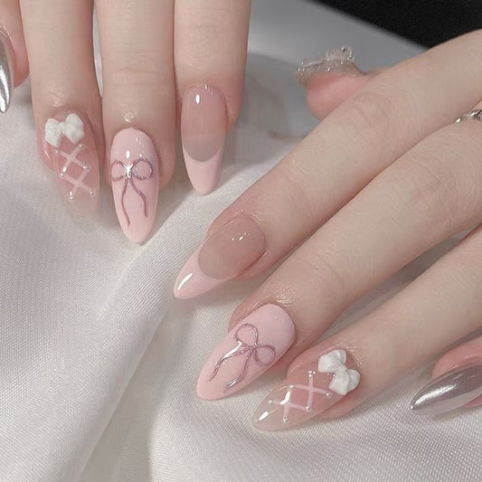 Handmade 3D Nails with bow-862- Free 4 pc nail kit included