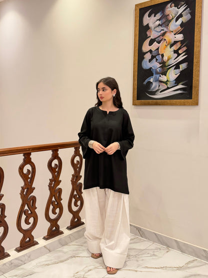 Black Classic Farshi Set - 2 pc Stitched