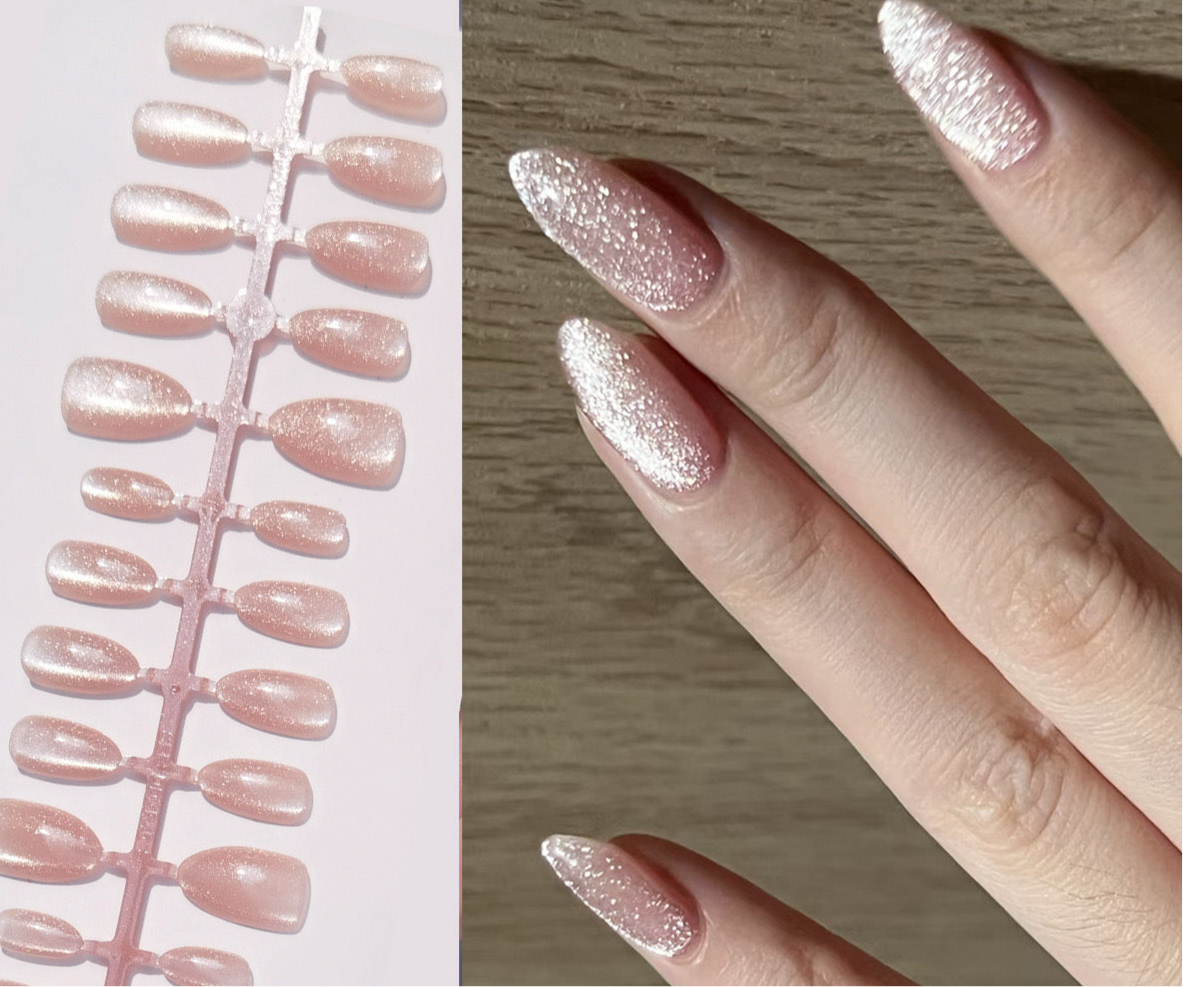 [PREMIUM] 3D Handmade Cat-eye Pink Silver Nails -848-Free 4 pc nail kit included