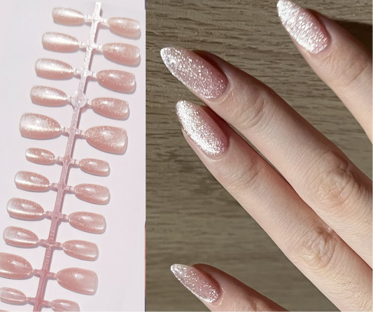 [PREMIUM] 3D Handmade Cat-eye Pink Silver Nails -848-Free 4 pc nail kit included