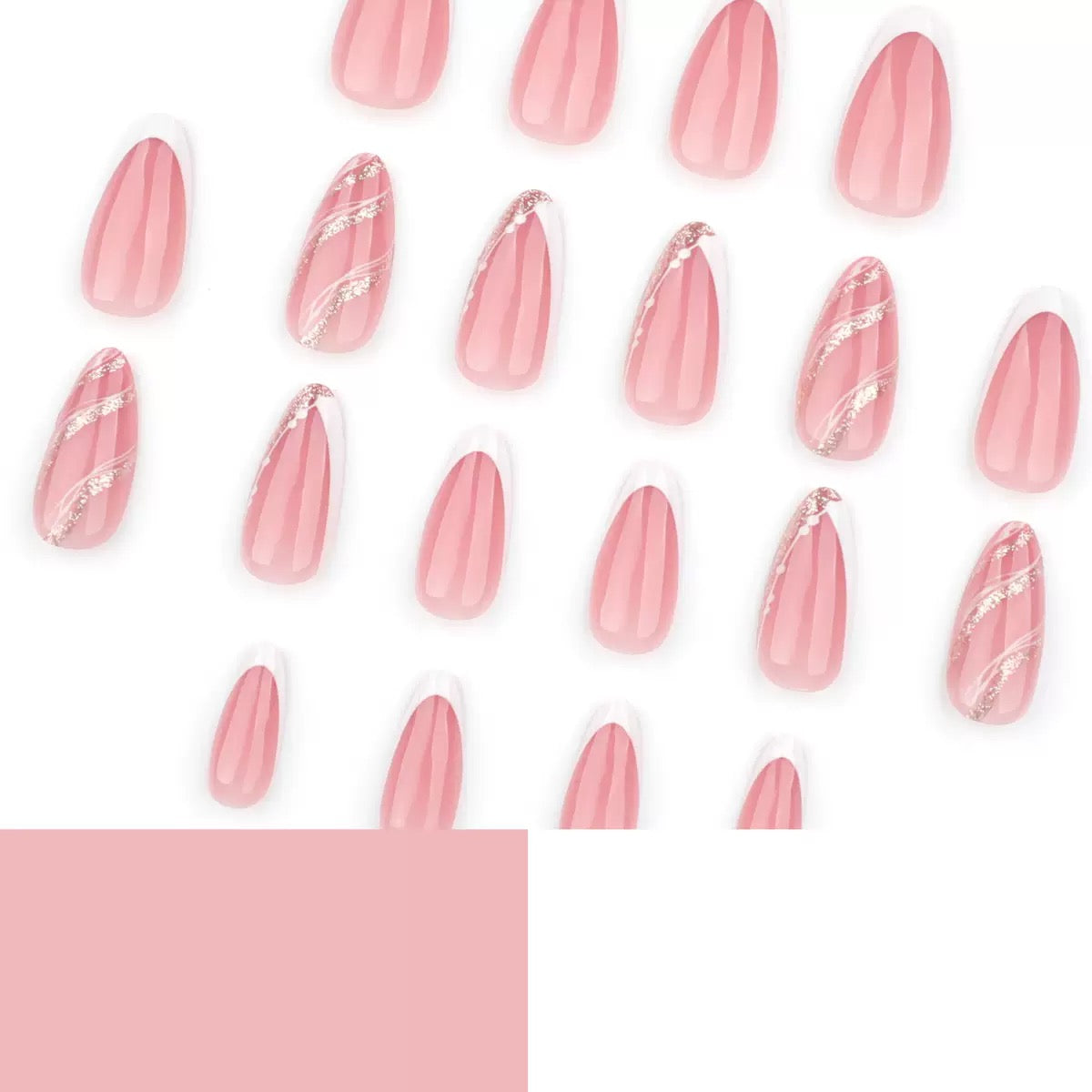 Nails-375- Glitter French nails- Free 24 -pc Sticker Sheet  included