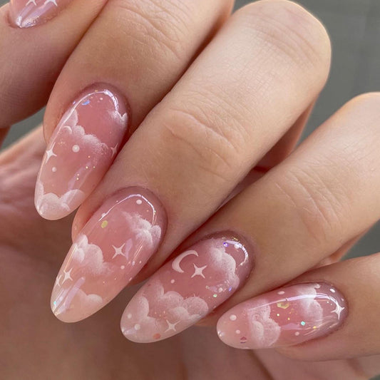 Nails-3125-Medium Length Almond nails with glitter - Free 4 pc nail kit included