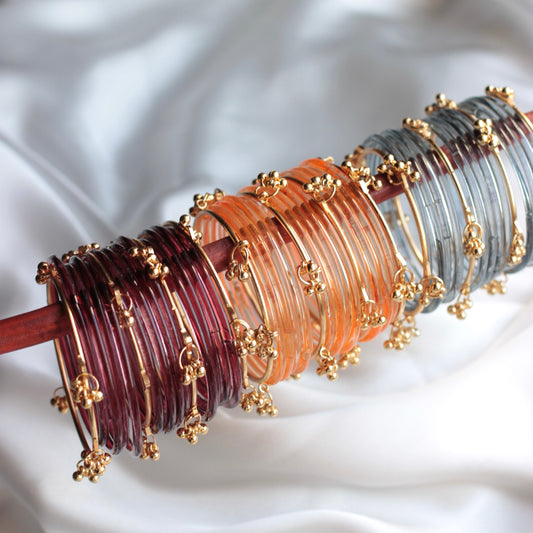 Nova Jellyluxe Glass Kashmiri Bangle Set-4 Golden Bangles with Glass Churiyaan