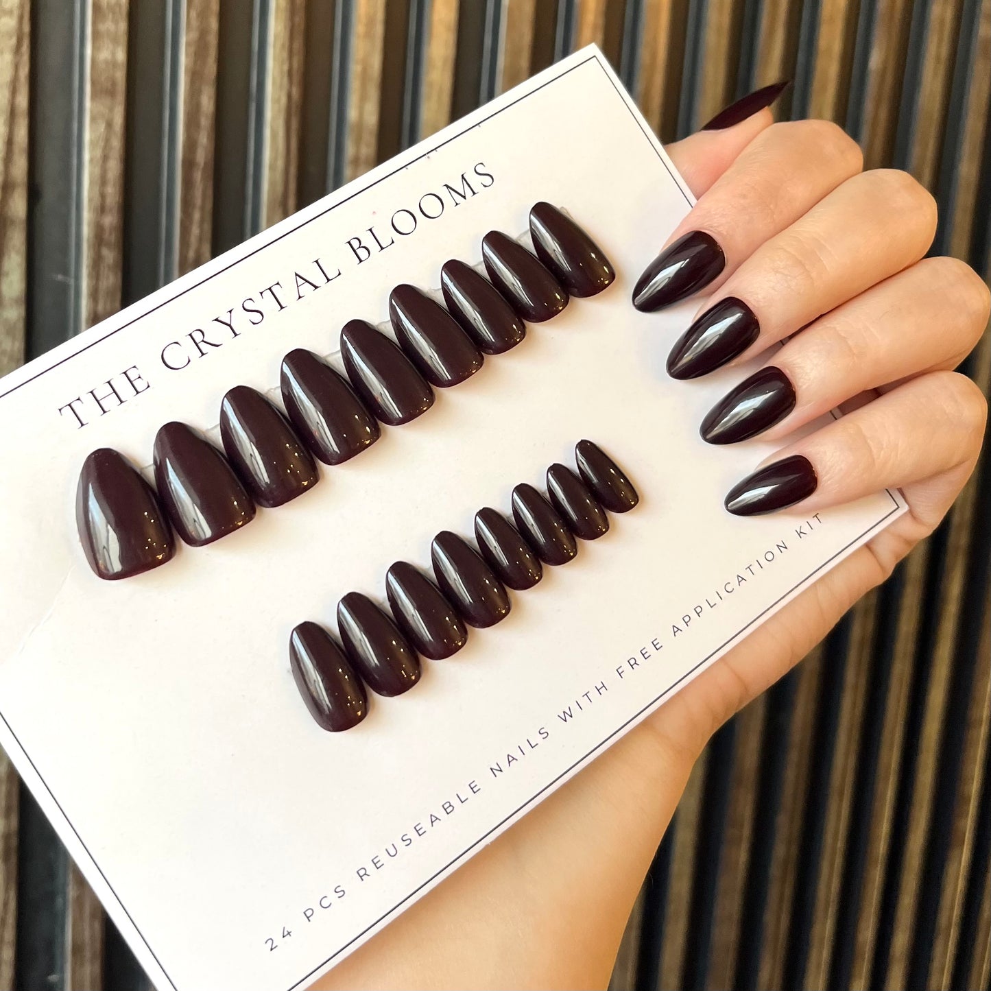 Nails-22DXS- Blackish Maroon Almond nails- Free 24pc Sticker Sheet included