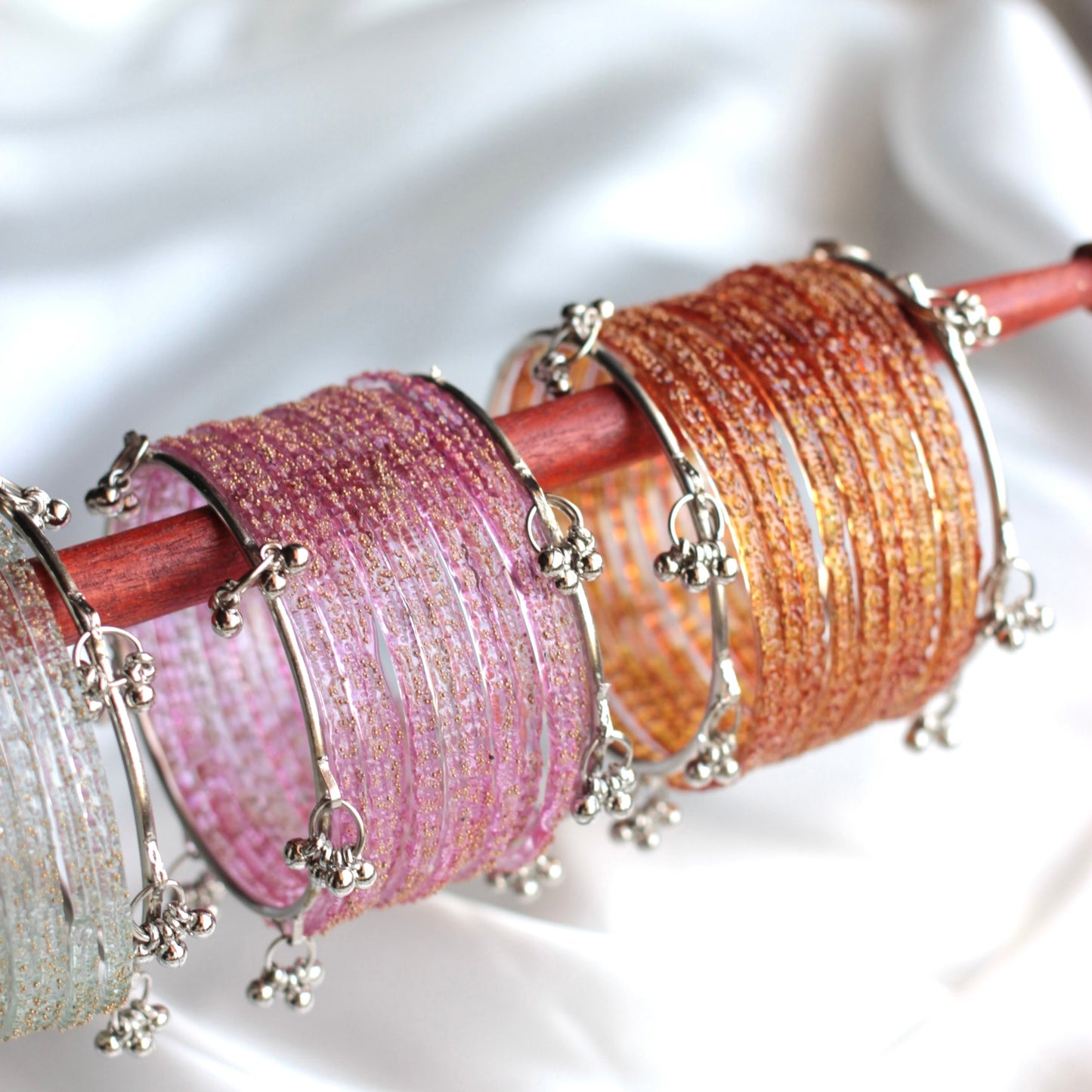 Mehfil Raindrop Kashmiri Bangle Set-2 Silver Bangles with Glass Churiyaan