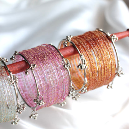 Mehfil Raindrop Kashmiri Bangle Set-2 Silver Bangles with Glass Churiyaan