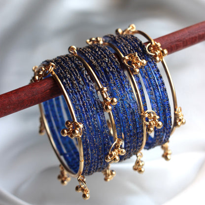 Majesty Raindrop Kashmiri Bangle Set-4 Golden Bangles with Glass Churiyaan