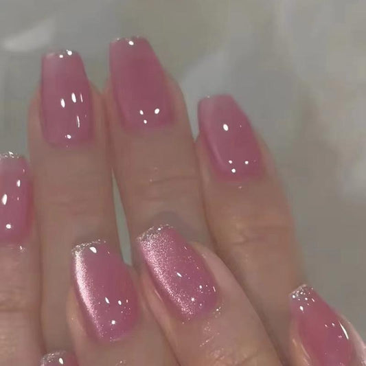 Handmade cat-eye glitter Nails-1674- Free 4 pc nail kit included