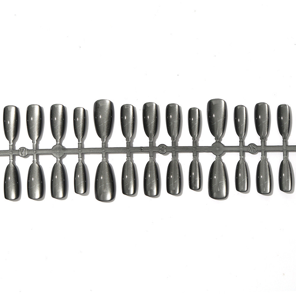 Cat-eye reflective Black/grey Nails-Almond nails- 86-Free 4-pc Nail-kit included