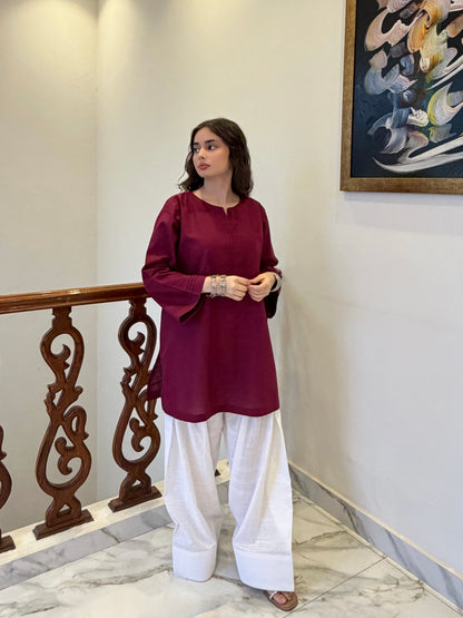 Plum Classic Farshi Set - 2 pc Stitched