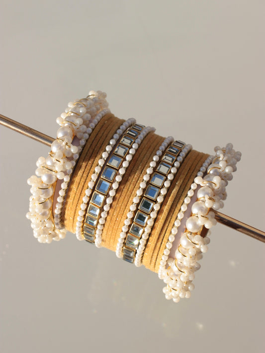 Kundan Majesty Bangle Set-1-yellow/mustard