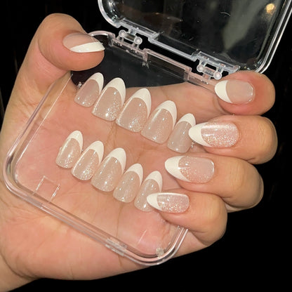 [PREMIUM] Handmade French Cat-eye Shimmer Nails - 818- Free 24 pc Sticker Sheet included