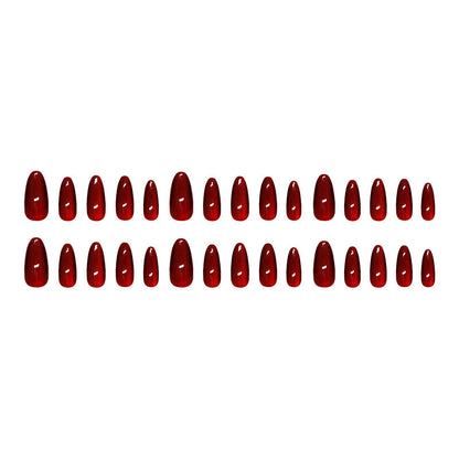 Cat-eye Red Nails-203-Medium Length Almond nails- Free 24 pc Sticker Sheet included